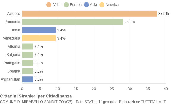 Grafico cittadinanza stranieri - Mirabello Sannitico 2008