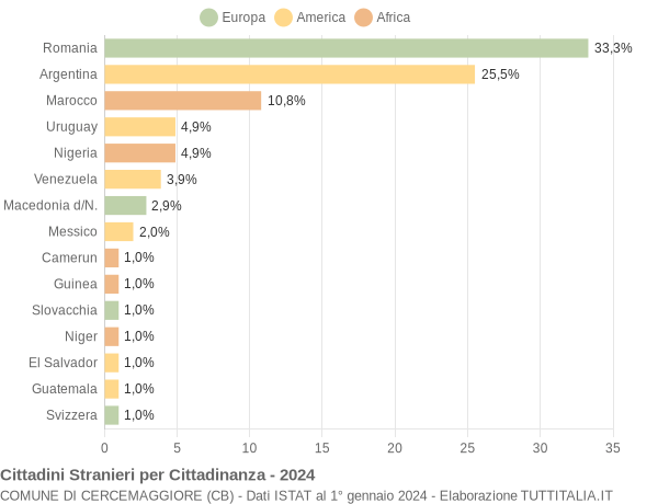 Grafico cittadinanza stranieri - Cercemaggiore 2024