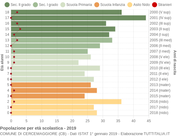 Grafico Popolazione in età scolastica - Cercemaggiore 2019