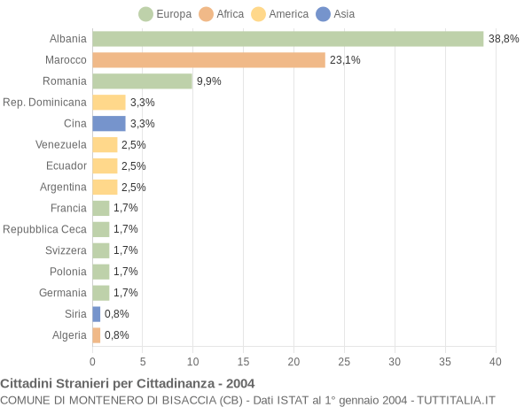 Grafico cittadinanza stranieri - Montenero di Bisaccia 2004