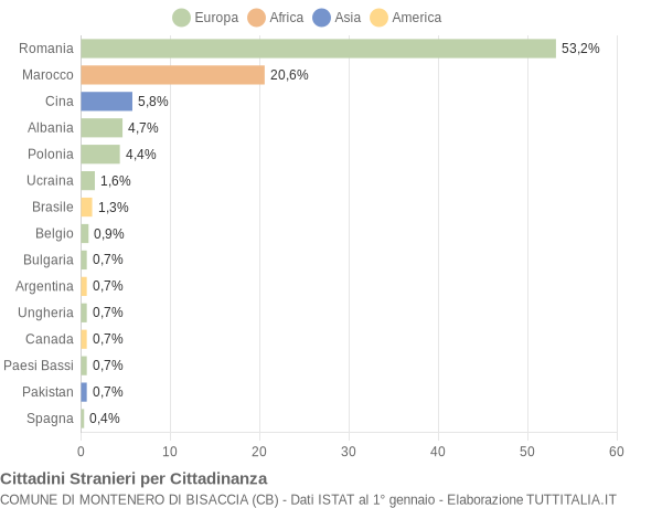 Grafico cittadinanza stranieri - Montenero di Bisaccia 2019