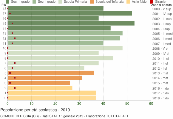 Grafico Popolazione in età scolastica - Riccia 2019