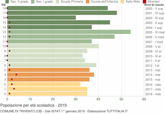 Grafico Popolazione in età scolastica - Trivento 2019