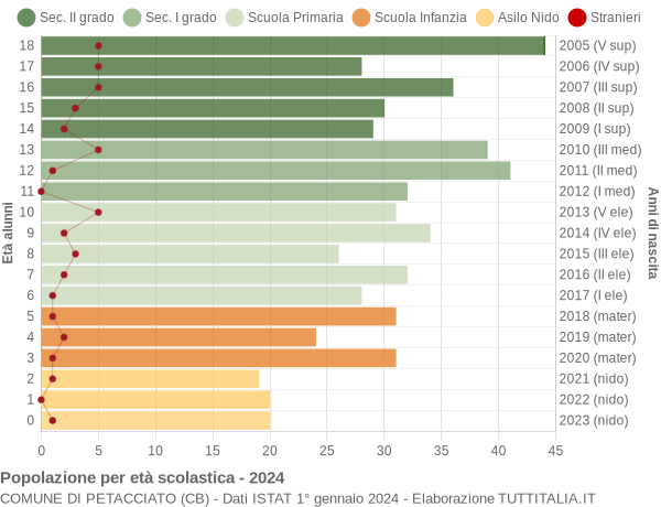 Grafico Popolazione in età scolastica - Petacciato 2024