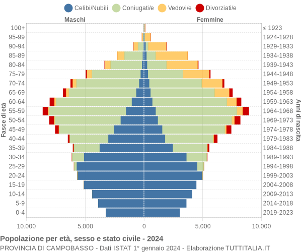 Grafico Popolazione per età, sesso e stato civile Provincia di Campobasso