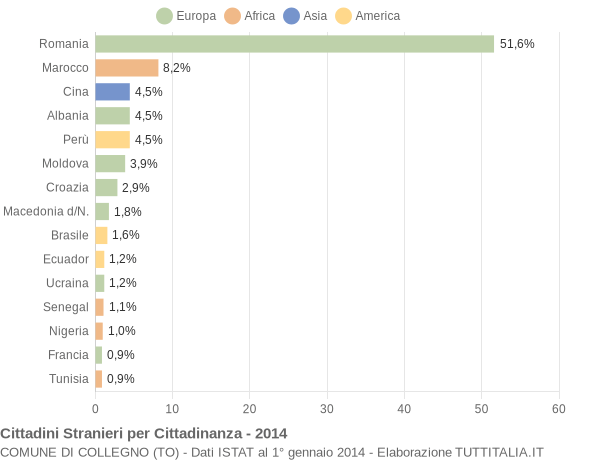 Grafico cittadinanza stranieri - Collegno 2014