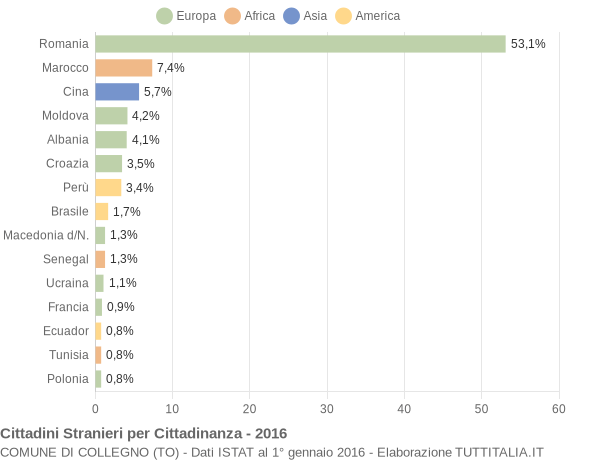 Grafico cittadinanza stranieri - Collegno 2016