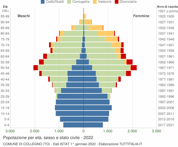 Grafico Popolazione per età, sesso e stato civile Comune di Collegno (TO)