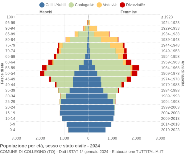 Grafico Popolazione per età, sesso e stato civile Comune di Collegno (TO)