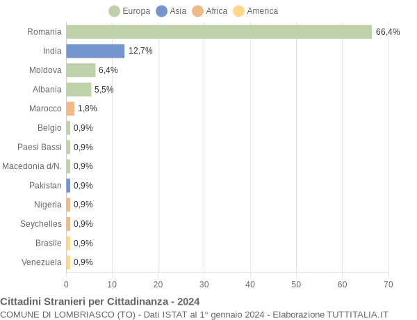 Grafico cittadinanza stranieri - Lombriasco 2024