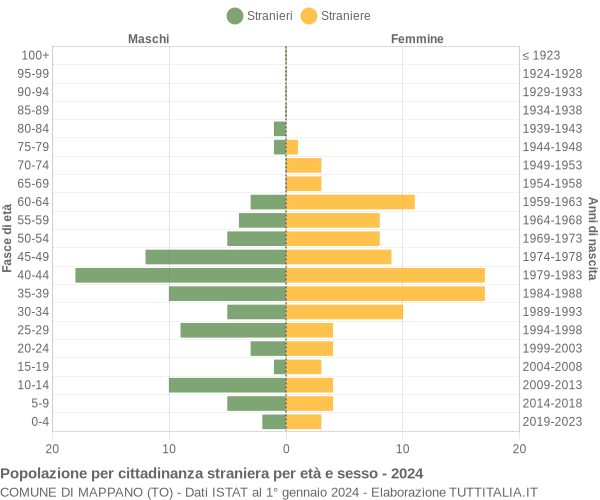 Grafico cittadini stranieri - Mappano 2024