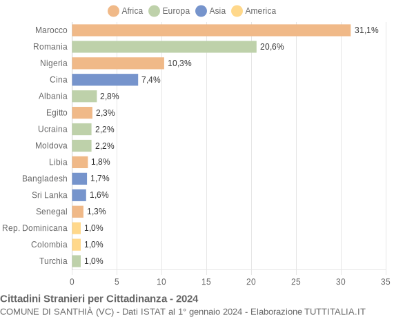 Grafico cittadinanza stranieri - Santhià 2024