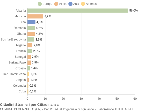 Grafico cittadinanza stranieri - Verzuolo 2004