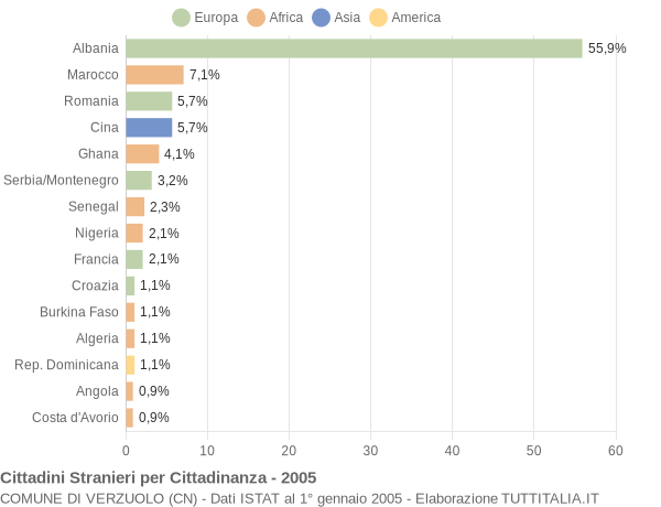 Grafico cittadinanza stranieri - Verzuolo 2005