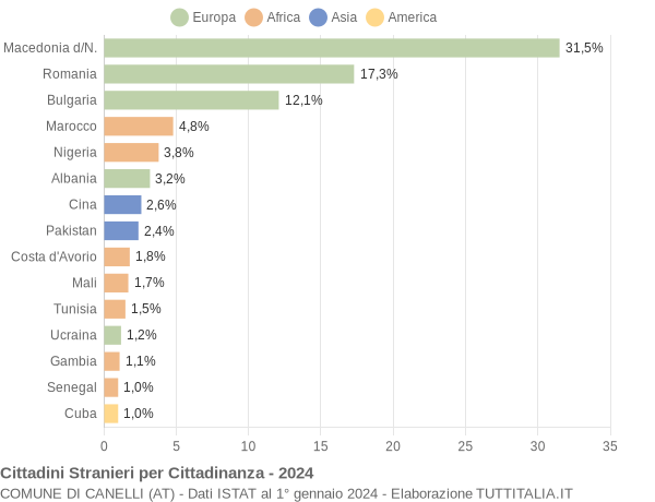 Grafico cittadinanza stranieri - Canelli 2024