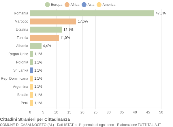 Grafico cittadinanza stranieri - Casalnoceto 2010