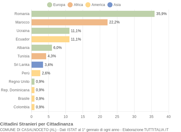 Grafico cittadinanza stranieri - Casalnoceto 2013