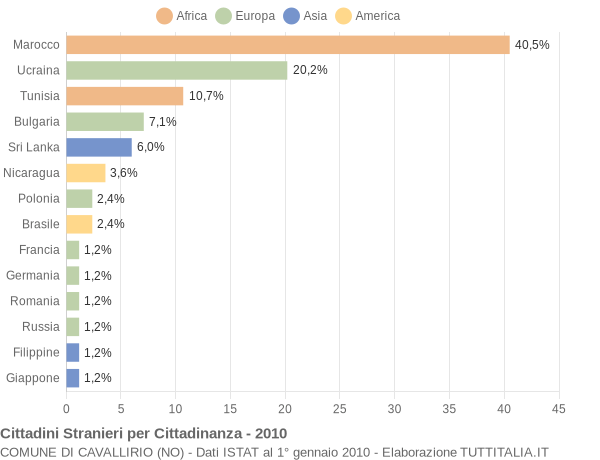 Grafico cittadinanza stranieri - Cavallirio 2010