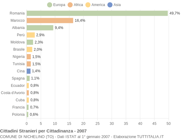 Grafico cittadinanza stranieri - Nichelino 2007
