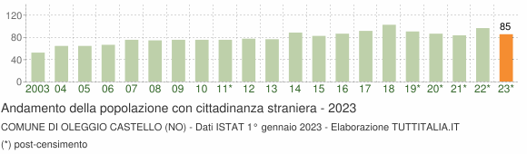 Grafico andamento popolazione stranieri Comune di Oleggio Castello (NO)
