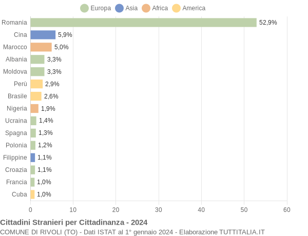 Grafico cittadinanza stranieri - Rivoli 2024