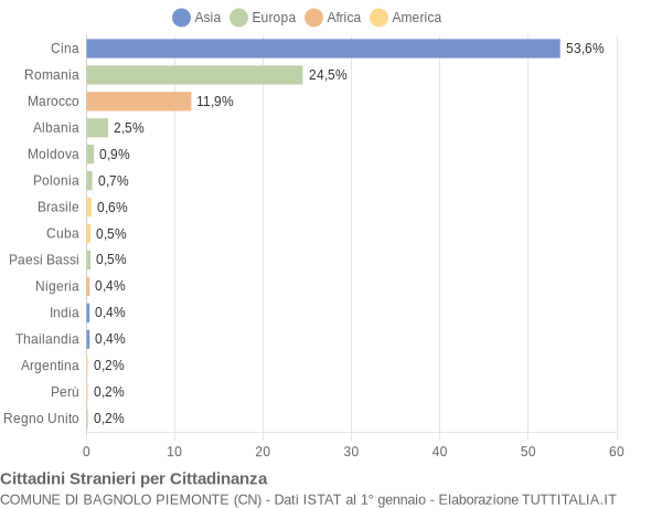 Grafico cittadinanza stranieri - Bagnolo Piemonte 2021