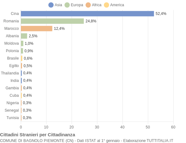 Grafico cittadinanza stranieri - Bagnolo Piemonte 2022