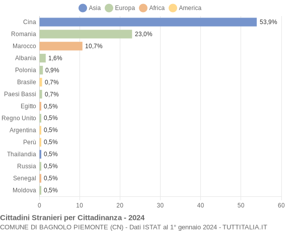 Grafico cittadinanza stranieri - Bagnolo Piemonte 2024