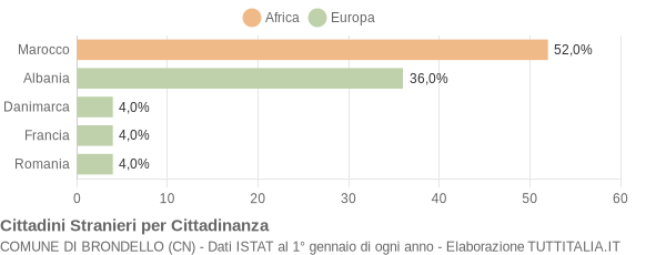 Grafico cittadinanza stranieri - Brondello 2004