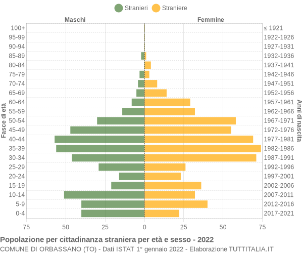 Grafico cittadini stranieri - Orbassano 2022