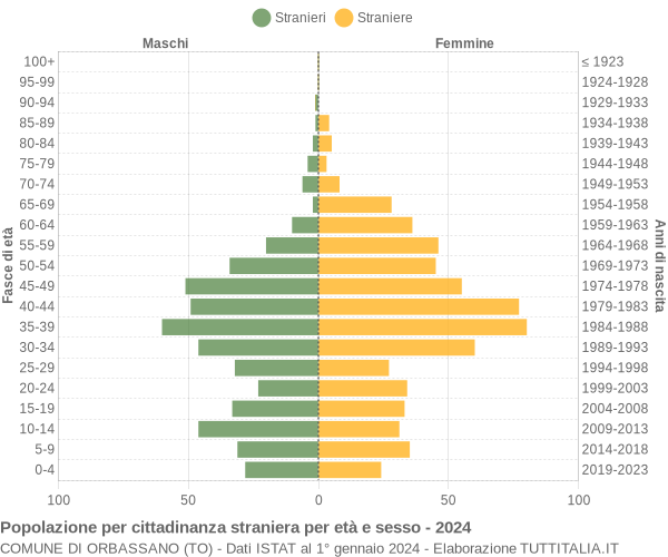 Grafico cittadini stranieri - Orbassano 2024