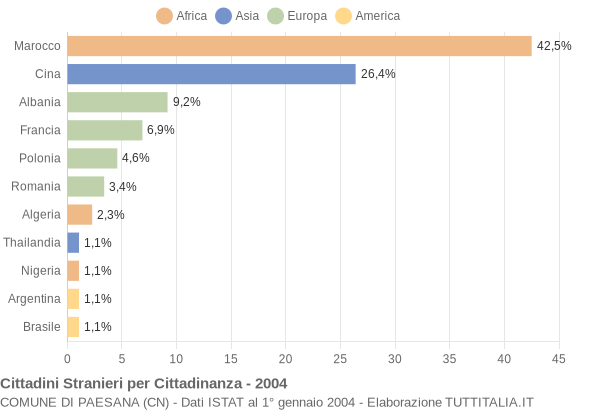 Grafico cittadinanza stranieri - Paesana 2004