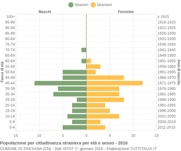 Grafico cittadini stranieri - Paesana 2016