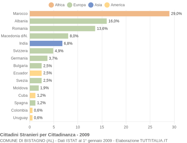 Grafico cittadinanza stranieri - Bistagno 2009