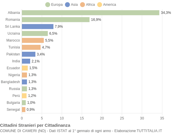 Grafico cittadinanza stranieri - Cameri 2018