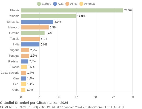 Grafico cittadinanza stranieri - Cameri 2024