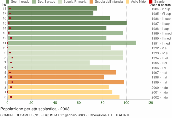 Grafico Popolazione in età scolastica - Cameri 2003