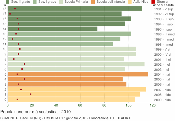 Grafico Popolazione in età scolastica - Cameri 2010