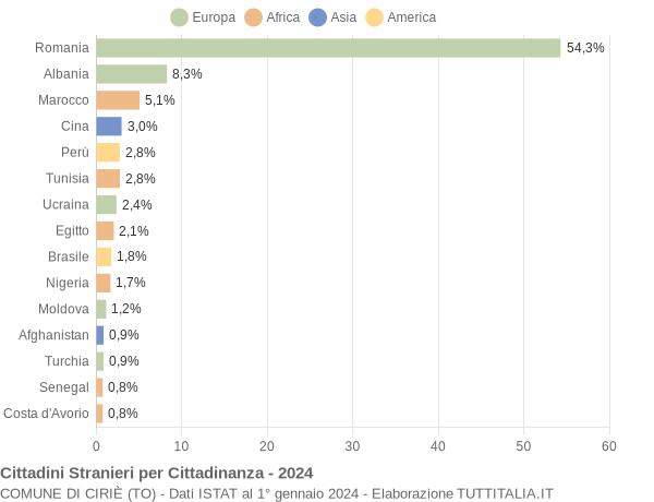 Grafico cittadinanza stranieri - Ciriè 2024