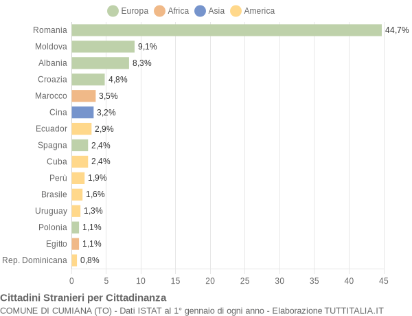 Grafico cittadinanza stranieri - Cumiana 2020