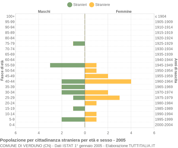 Grafico cittadini stranieri - Verduno 2005