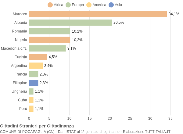 Grafico cittadinanza stranieri - Pocapaglia 2005