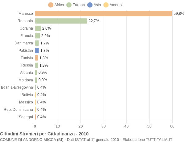 Grafico cittadinanza stranieri - Andorno Micca 2010