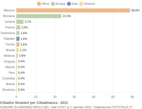 Grafico cittadinanza stranieri - Andorno Micca 2012
