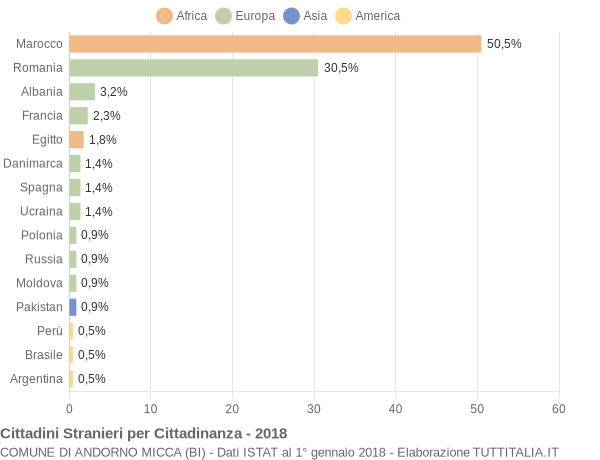 Grafico cittadinanza stranieri - Andorno Micca 2018