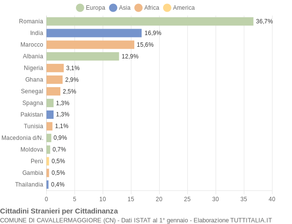 Grafico cittadinanza stranieri - Cavallermaggiore 2018