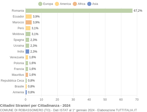 Grafico cittadinanza stranieri - Robassomero 2024