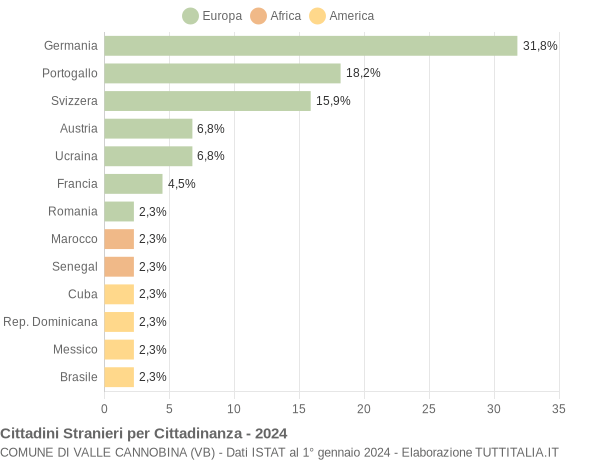 Grafico cittadinanza stranieri - Valle Cannobina 2024