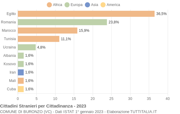 Grafico cittadinanza stranieri - Buronzo 2023