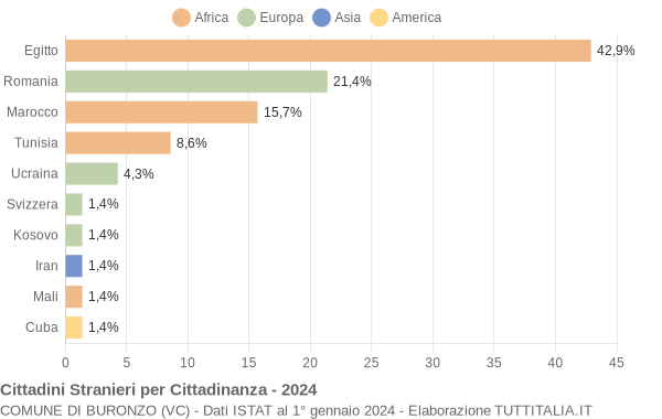 Grafico cittadinanza stranieri - Buronzo 2024